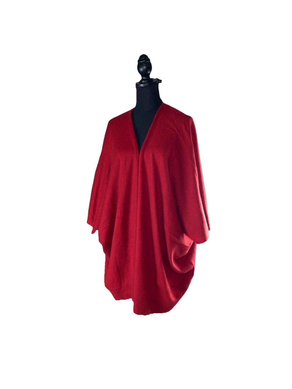 Nieman Marcus 100% Cashmere Cape Cardigan Open Front Sweater One Size Red